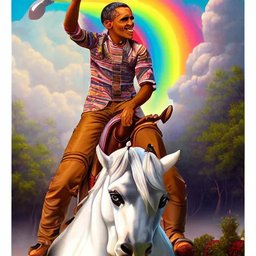 Image similar to portrait of obama riding an unicorn, pixar style, by tristan eaton stanley artgerm and tom bagshaw.