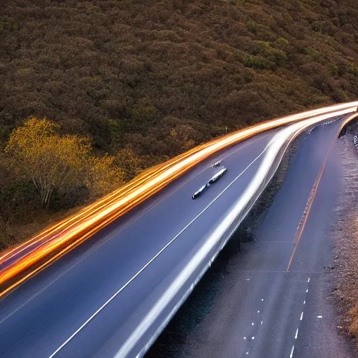 Image similar to traffic jam on a mountain highway, high resolution photograph, extreme dramatic lighting