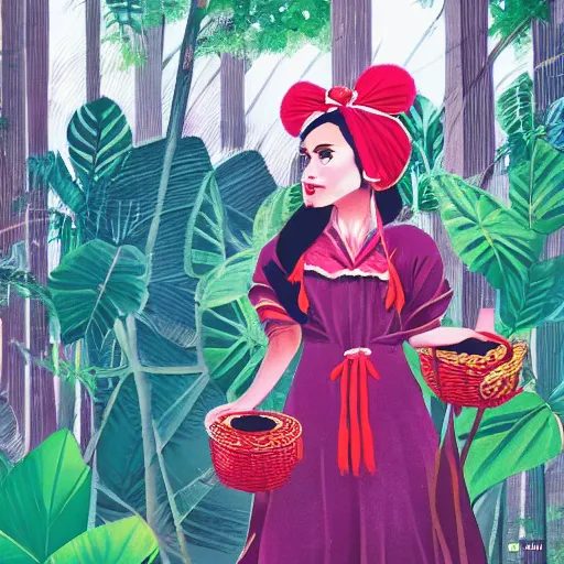 Image similar to a petros afshar of reimu in the jungle wearing bonnet