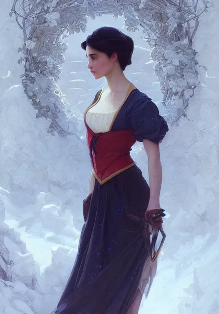 Image similar to snow white, intricate, elegant, highly detailed, digital painting, artstation, concept art, smooth, sharp focus, illustration, art by artgerm and greg rutkowski and alphonse mucha and william - adolphe bouguereau