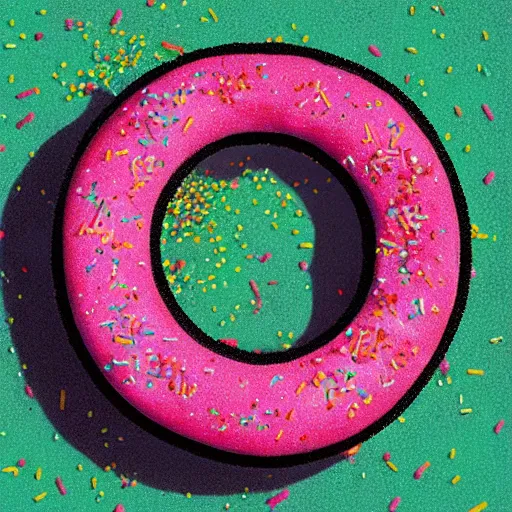 Image similar to strawberry frosted donut with sprinkles, pop art, album cover, shadow,