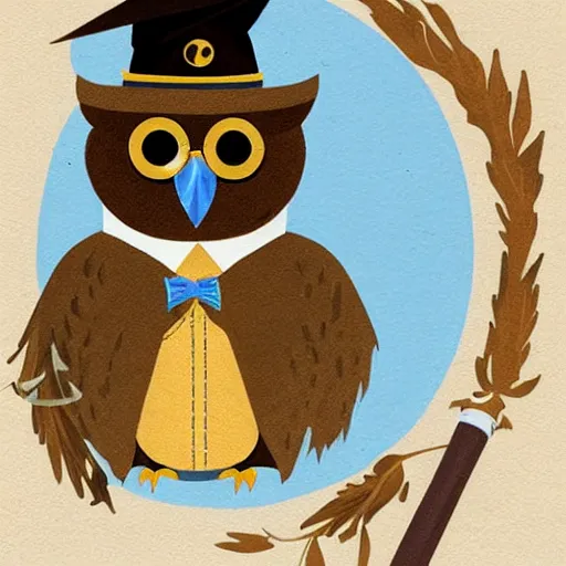 Prompt: portrait of an owlfolk wizard with a monocle, holding a spellbook