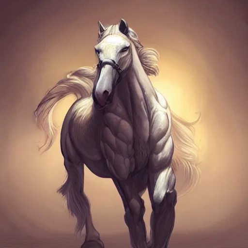 Prompt: an exaggeratedly muscular anthropomorphized horse whose body bulges with muscle wearing a kevlar combat outfit standing in a facility, long white mane, equine, anthro art, furaffinity, highly detailed, digital painting, artstation, concept art, illustration, art by artgerm, greg rutkowski, ruan jia