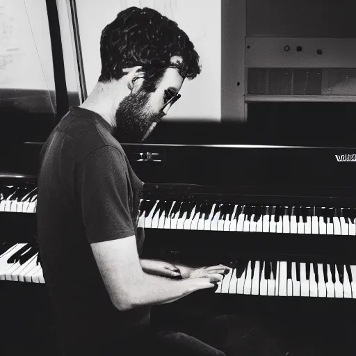 Prompt: Jack Stratton on keyboard, Minneapolis, 2018. Vulfpeck live.