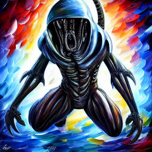 Image similar to digital painting of a Xenomorph, by Leonid Afremov