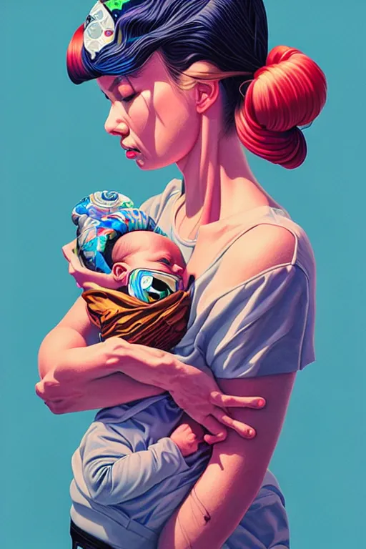 Image similar to a baby in a pocket, tristan eaton, victo ngai, artgerm, rhads, ross draws