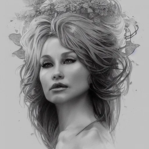 Image similar to beautiful lifelike award winning pencil illustration of dolly parton trending on art station artgerm greg rutkowski alphonse mucha cinematic atmospheric