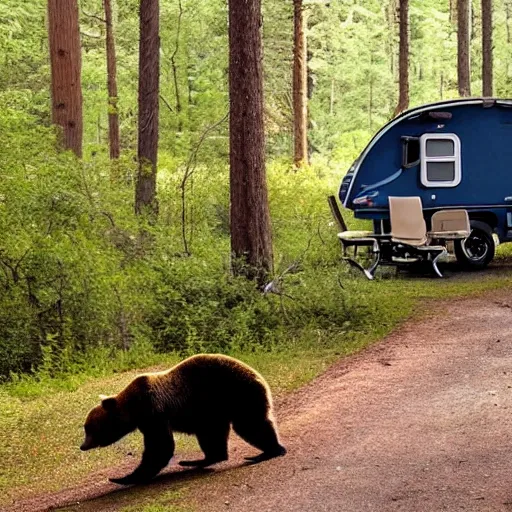 Image similar to a bear chasing a camper in the forest