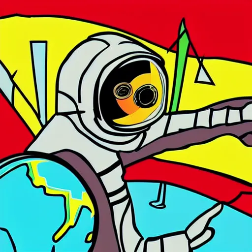Image similar to futurism pop art of an astronaut watching the earth