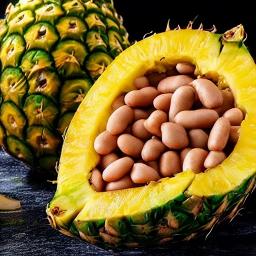 Image similar to beans inside of a pineapple, the bean - filled pineapple is playing the video game fortnite