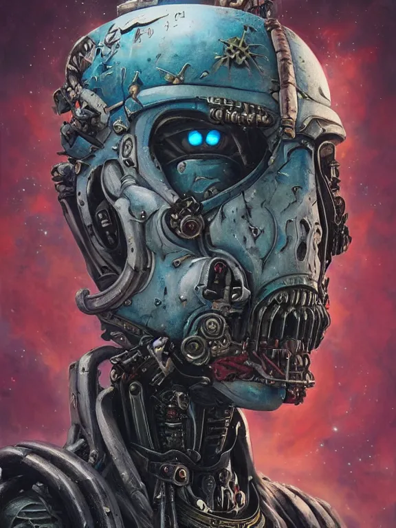 Prompt: art portrait of an undead space marine ,8k,by tristan eaton,Stanley Artgermm,Tom Bagshaw,Greg Rutkowski,Carne Griffiths, Ayami Kojima, Beksinski, Giger,trending on DeviantArt,face enhance,hyper detailed,minimalist,cybernetic, android, blade runner,full of colour,