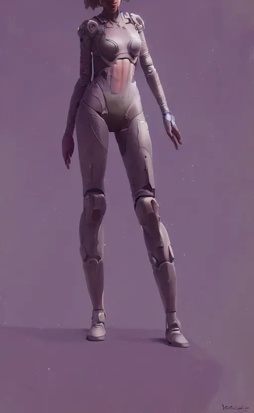 Image similar to sci fi female character, muted colored bodysuit, sci fi, extra large legs, soft lighting, by wojtek fus and ruan jia and makoto shinkai and ilya kuvshinov