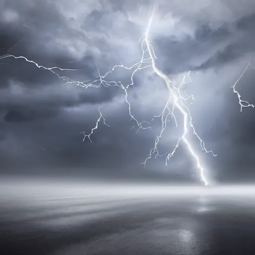 Image similar to roiling clouds with bolts of lightning, hyperrealistic, volumetric lighting, award winning