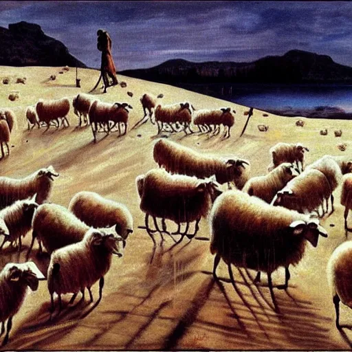 Prompt: 1 0 0 0 s of sheep for sleeping, dream, concept art, by salvador dali