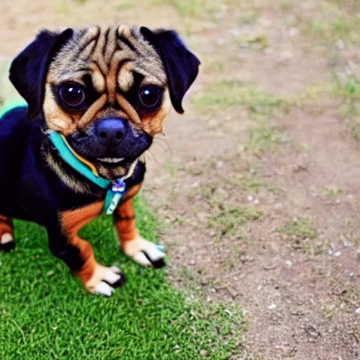 Prompt: A dog mixed with a dachshund and a pug