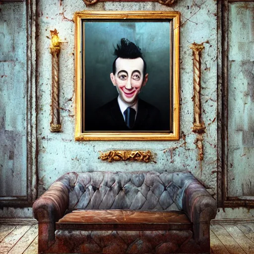 Prompt: hyperrealistic mixed media high resolution painting of the severed head of Peewee Herman resting upon a magnificent mantle in an old cabin, stunning 3d render inspired art by István Sándorfi and Greg Rutkowski and Unreal Engine, perfect facial symmetry, dim volumetric lighting, 8k octane beautifully detailed render, full body shot, post-processing, extremely hyper-detailed, intricate, epic composition, highly detailed attributes, highly detailed atmosphere, cinematic lighting, masterpiece, trending on artstation, very very detailed, masterpiece, stunning, flawless structure, lifelike texture, perfection,