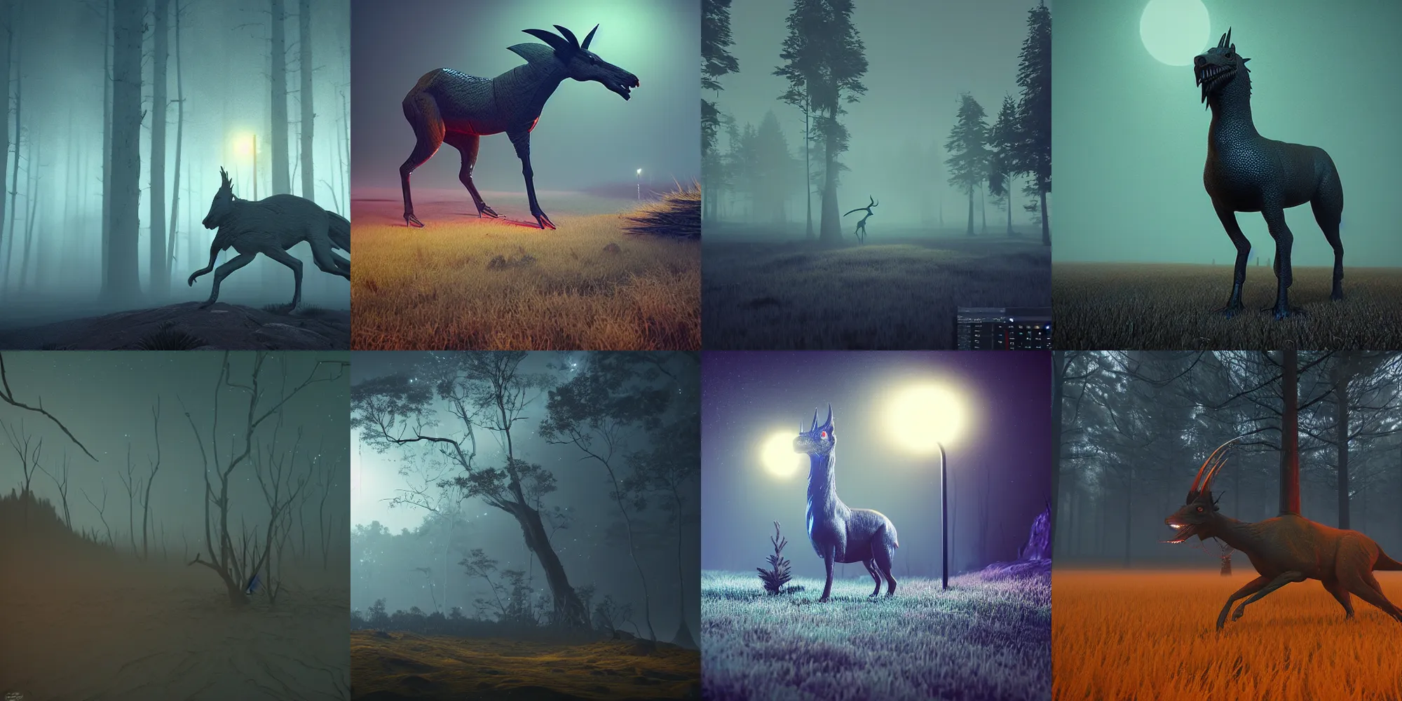 Prompt: beautiful dark landscape, the jersey devil, in the style of beeple and Mike Winkelmann, photo real, ultra realistic, intricate, epic lighting, 8k resolution, unreal engine 5,