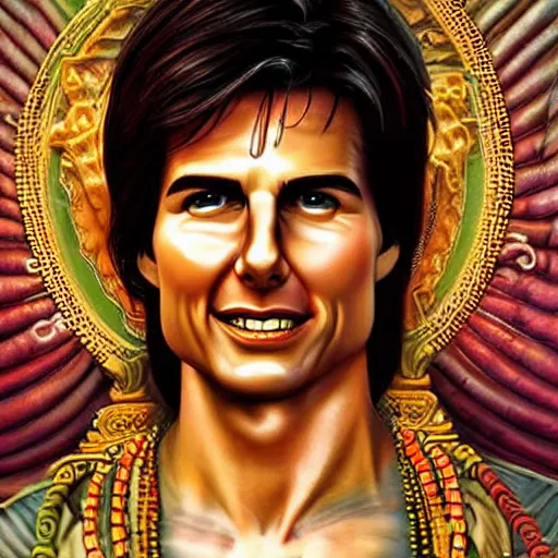 Image similar to hyperrealistic artwork depiction of Tom Cruise as the Hindu God Vishnu