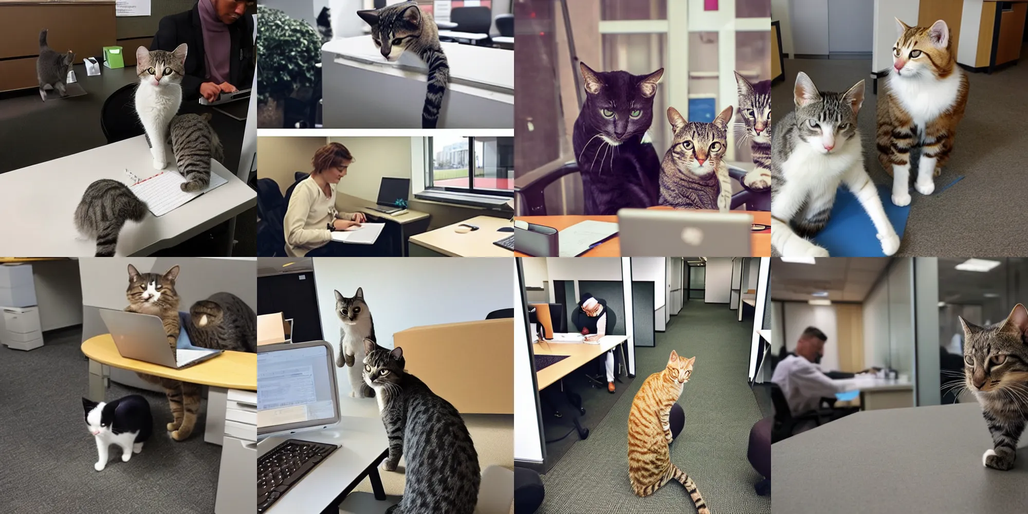 Prompt: cats in human clothes, in an office building, doing work