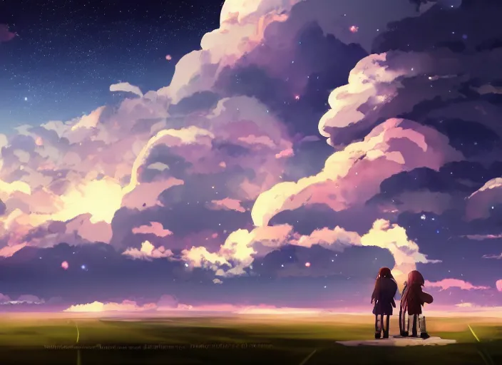 Image similar to illustration of cloudy night sky | | anime key visual, official media, illustrated by wlop, extremely detailed, 8 k, trending on pixiv, cinematic lighting, beautiful