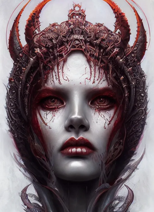 Prompt: a hyper detailed face portrait of the queen of blades, diablo 4 lilith, by tom bagshaw, by zdzisław beksinski, trending on artstation