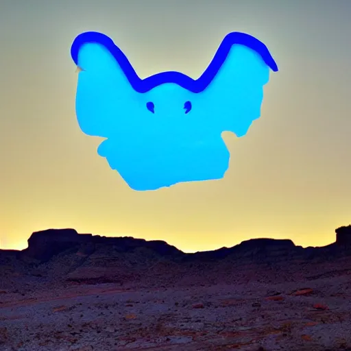 Prompt: clear blue desert sky with one clouf ormation in the shape of a dragon