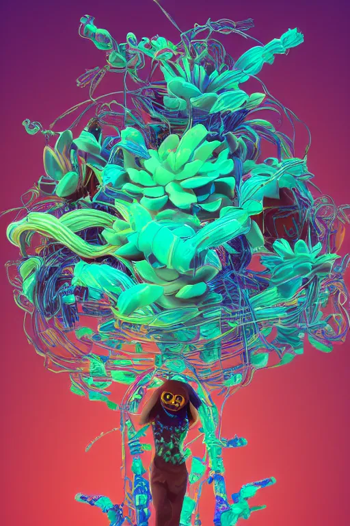 Prompt: epic 3 d abstract 🇵🇷 ar hacker, spinning hands and feet, 2 0 mm, plum and teal peanut butter melting smoothly into asymmetrical succulents and synths, liquid cooled, thick looping wires, beautiful, intricate, houdini sidefx, trending on artstation, by jeremy mann, ilya kuvshinov, jamie hewlett and ayami kojima