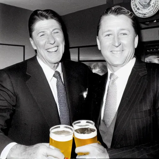 Prompt: john Key enjoying a beer with Ronald Reagan