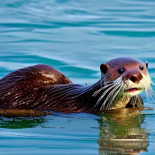 Image similar to an otter using an android phone