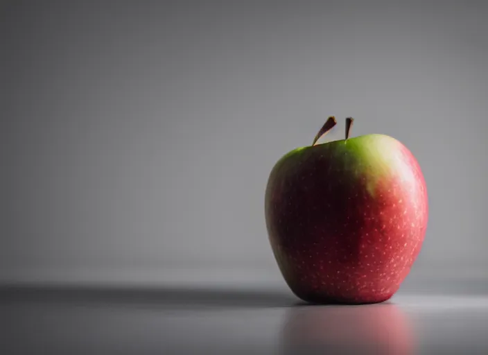 Image similar to photo still of an apple with a human mouth, 8 k, studio lighting bright ambient lighting key light, 8 5 mm f 1. 8