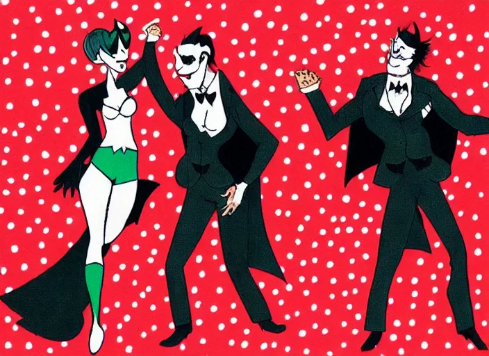 Image similar to Batman and Joker dance together， Ben day dots