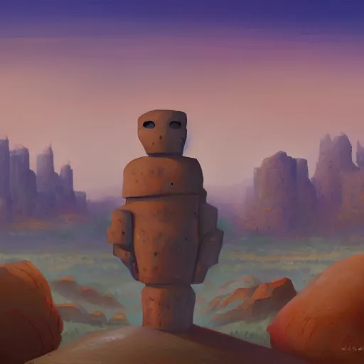 Prompt: panorama of giant stone golem carrying a city on its back walking through a desert, oil painting, by lois van baarle