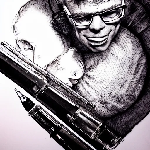 Image similar to john carmack, black ink on paper, trending on artstation, beautiful, intricate, detailed