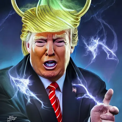 Image similar to Three quarters portrait of Donald Trump as a Wizard casting a spell, highly detailed, digital painting, art by Stanley Lau and Artgerm and magali villeneuve and Alphonse Mucha, artstation, octane render, cgsociety