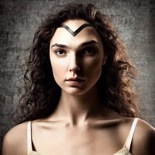 Image similar to a masterpiece portrait photo of a beautiful young woman who looks like an vulkan gal gadot, symmetrical face