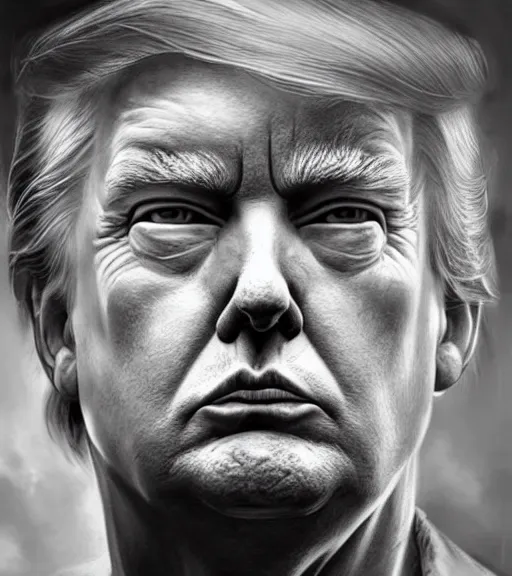 Image similar to trump, beautiful piercing eyes, realistic face, black and white drawing, in the style of greg rutkowski, fantasy, amazing detail, epic, intricate, elegant, smooth, sharp focus