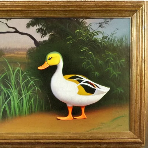 Prompt: a duck on the prowl oil painting ralph brownell mcgrew