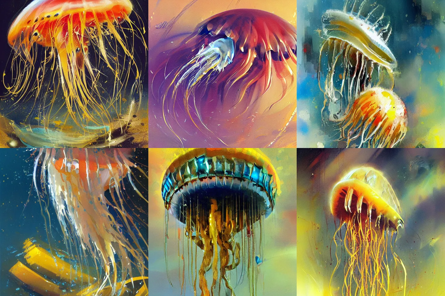 Prompt: painting of a jellyfish by John Berkey, concept art