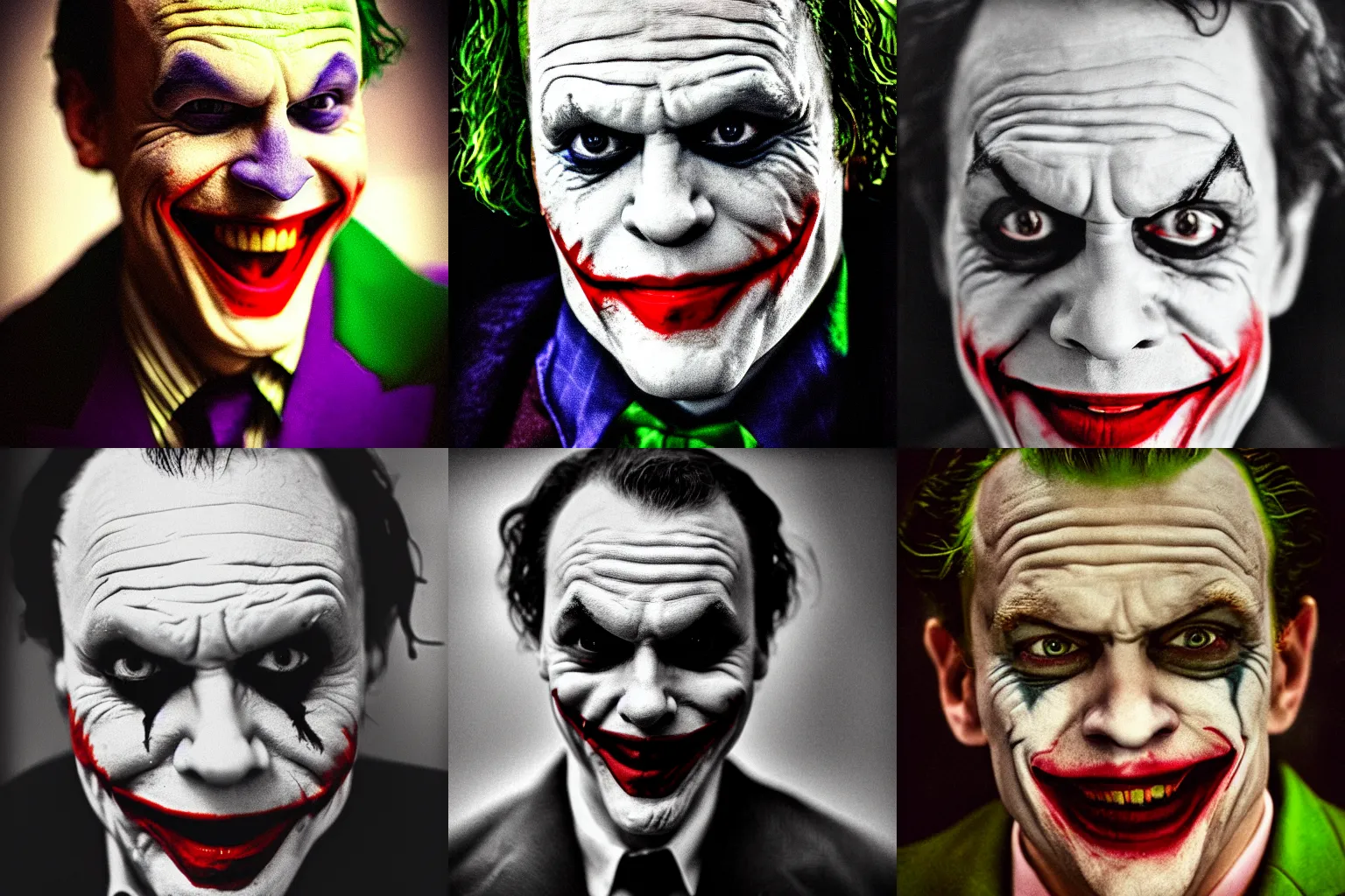 Prompt: Robert Webb as the joker, portrait photograph, film grain