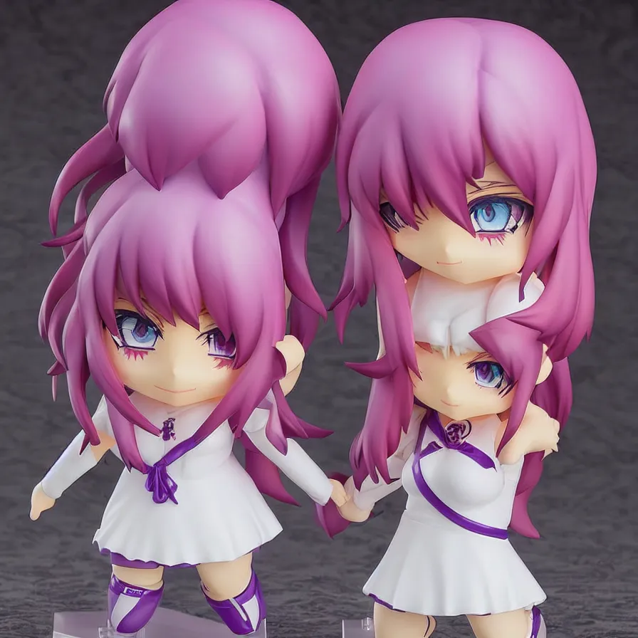 Image similar to neon white video game!!!!!!!!, neon violet!!!!!!!!!!!!!!, an ( ( ( ( anime ) ) ) ) nendoroid of neon violet, figurine, detailed product photo