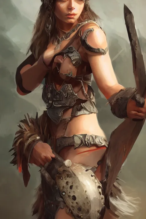 Image similar to portrait of a barbarian female, ultra sharp, very detailed, high quality focus by wlop