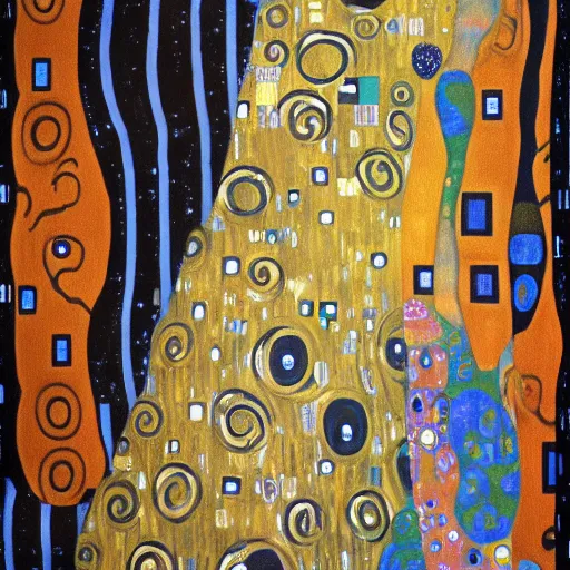 Image similar to painting of a friendly alien in the style of gustav klimt