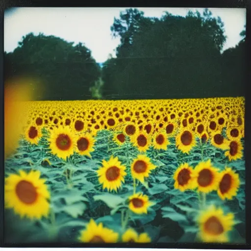 Image similar to polaroid photo of a field with sunflowers
