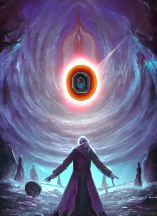 Prompt: a necromancer opening a portal to another universe