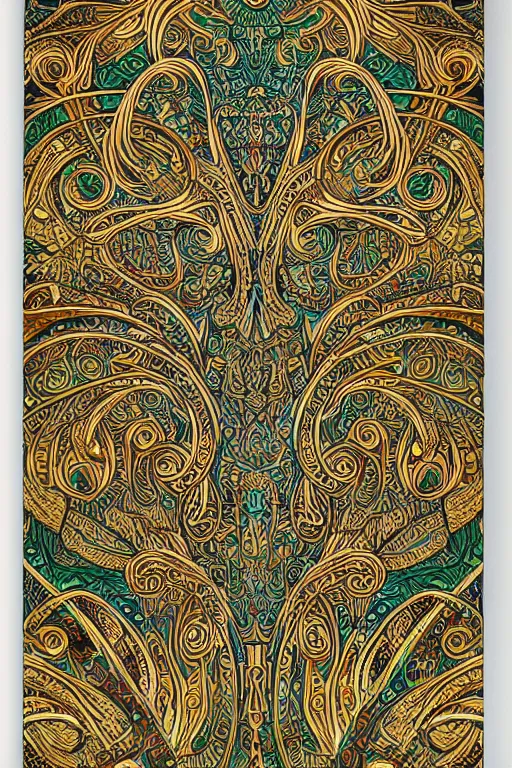 Image similar to a intricate background design with rune stones and emeralds, flowers and golden linework by dan mumford, atomic stars, digital art, photorealistic, vivid colors, highly detailed, intricate
