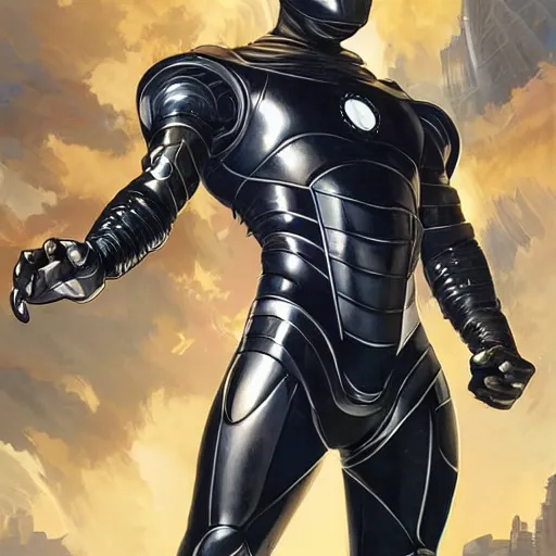 Prompt: character concept, full body, symmetrical head - on centralized, young man with advanced iron suit, mask off. detailed, high quality, dynamic lightning, fantasy, scenematic. artwork by artgerm, wlop, alex ross, greg rutknowski, alphonse mucha