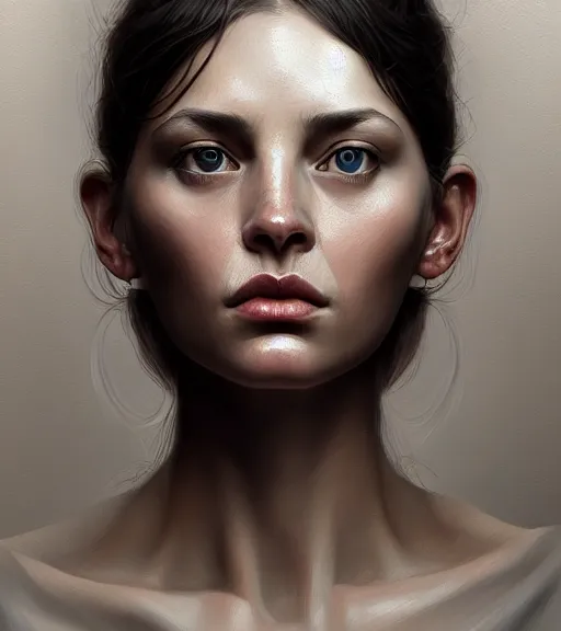 Prompt: portrait of a woman in heightened detail, poised, intense emotion, detailed facial expression, detailed surroundings, intricate, elegant, highly detailed, centered, digital painting, artstation, concept art, smooth, sharp focus, illustration, by ( m. c. escher ), wlop