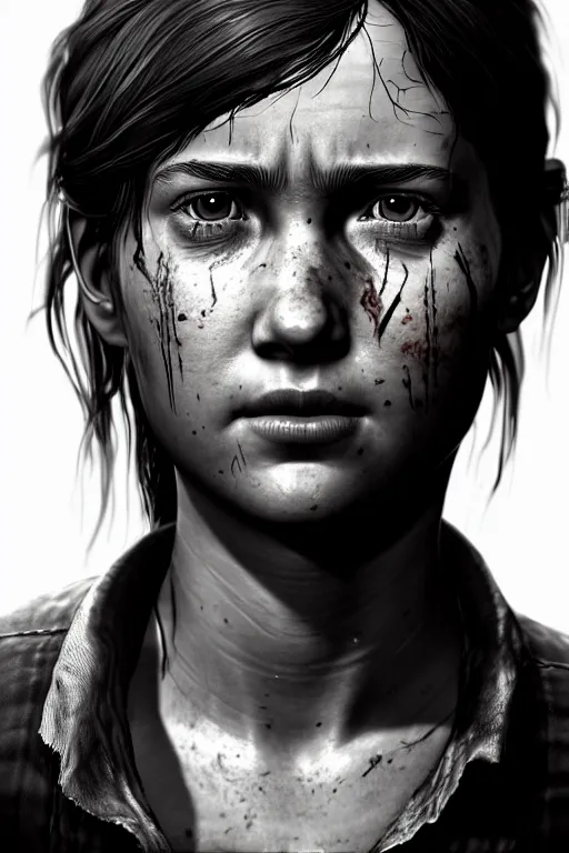 Prompt: ultra detailed facial portrait of ellie from the last of us part 2, digital art, character portrait, perfectly symmetrical face, highly detailed, trending on artstation, cinematic lightning, sharp focus, perfect face, pretty face, fine - face, illustration, 8 k, ultra texture, artgerm