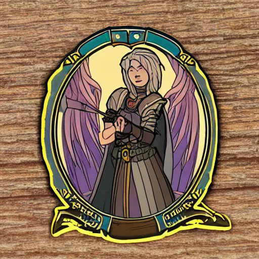 Image similar to a sticker of an aasimar from dungeons and dragons