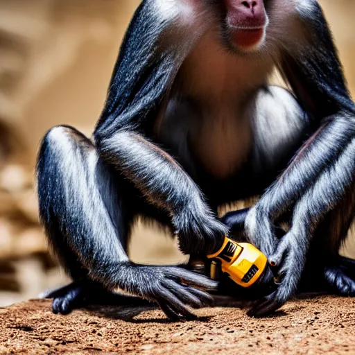 Image similar to a monkey using a drill, 4 k, highly detailed